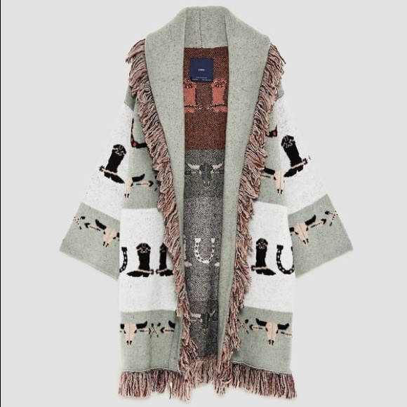 Zara Cowboy Western Jacquard Fringe 